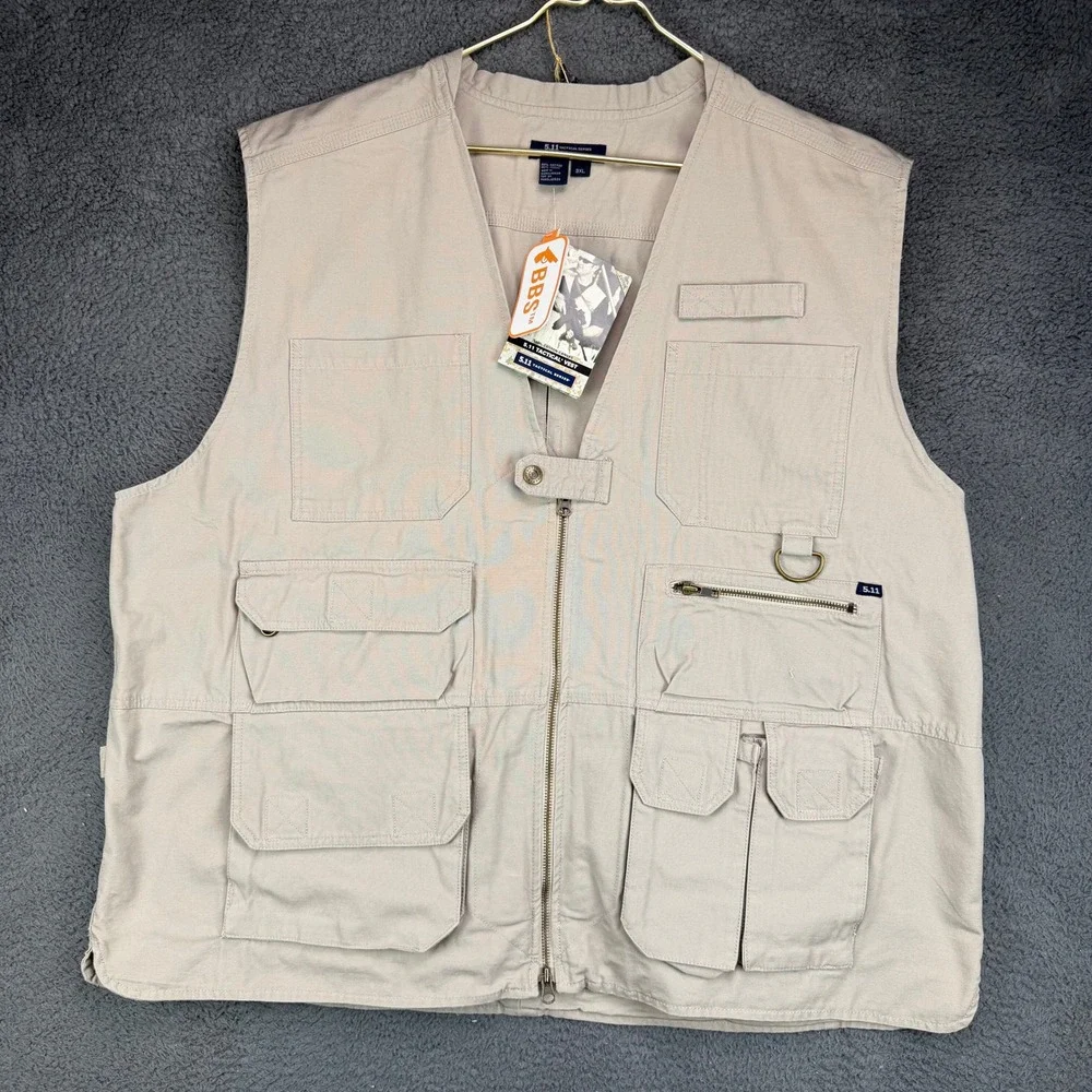5.11 Tactical Series Men 3XL Khaki Cotton Canvas Multi-Pocket Utility Vest 80001